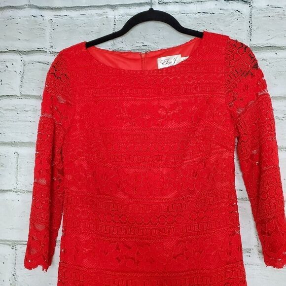 Eliza J Red Lace Sheath Dress knee length - Picture 6 of 12